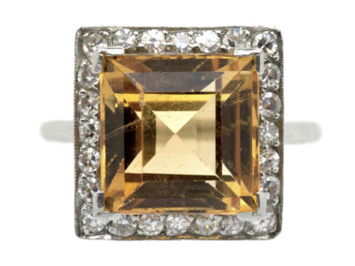 Art Deco Square Topaz & Diamond Ring