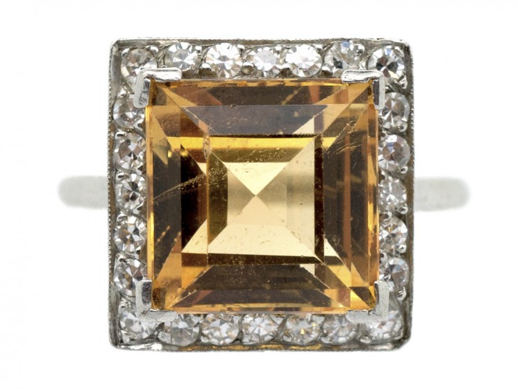 Art Deco Square Topaz & Diamond Ring