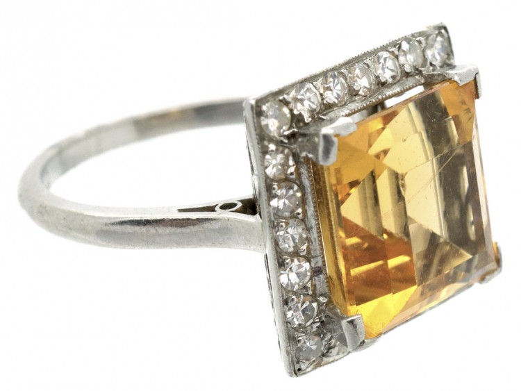 Art Deco Square Topaz & Diamond Ring