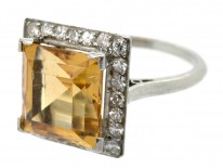 Art Deco Square Topaz & Diamond Ring