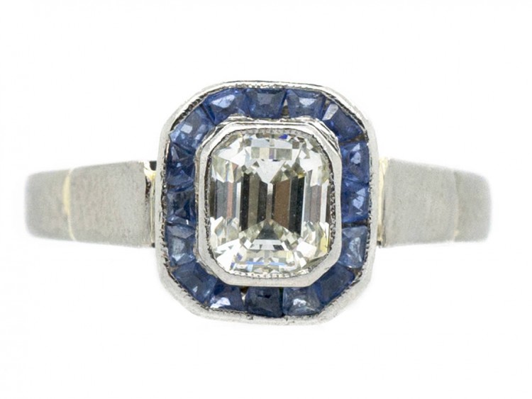 Art Deco 18ct White Gold Sapphire & Diamond Ring