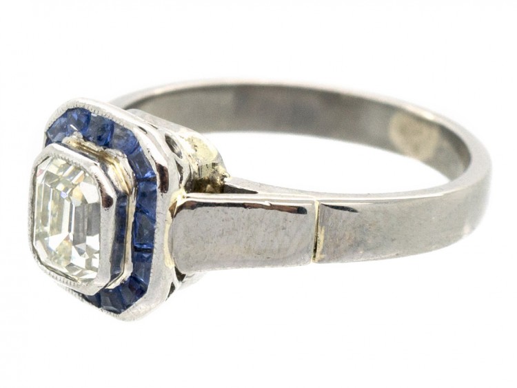 Art Deco 18ct White Gold Sapphire & Diamond Ring