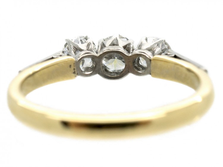 18ct Gold & Platinum Diamond Three Stone Ring with Diamond Set Shoulders