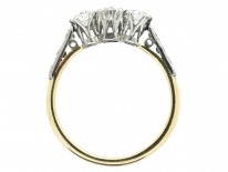 18ct Gold & Platinum Diamond Three Stone Ring with Diamond Set Shoulders