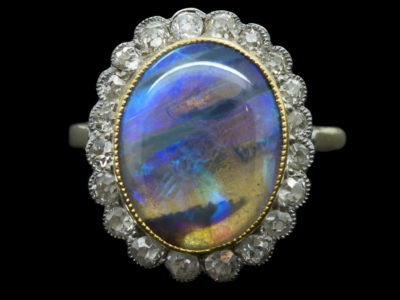Edwardian 18ct & Platinum Black Opal & Diamond Ring