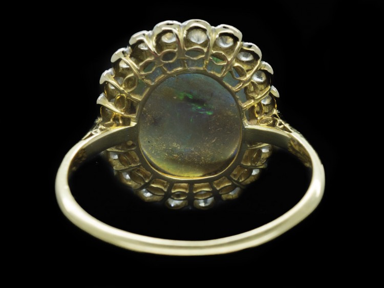 Edwardian 18ct & Platinum Black Opal & Diamond Ring