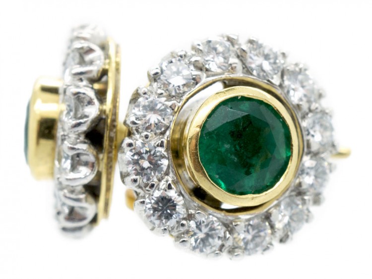 Emerald & Diamond Cluster Earrings