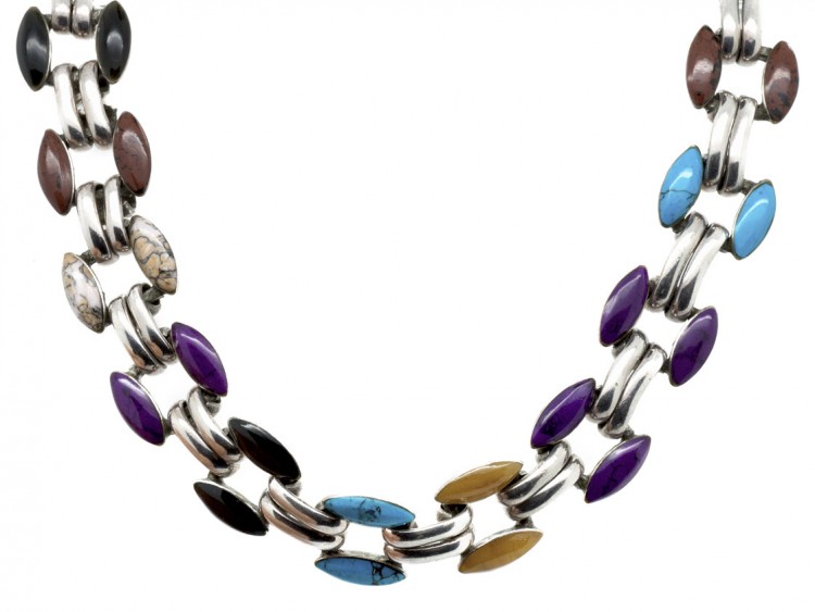 Mexican Silver & Coloured Stones Necklace