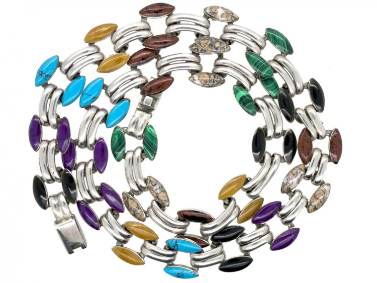 Mexican Silver & Coloured Stones Necklace