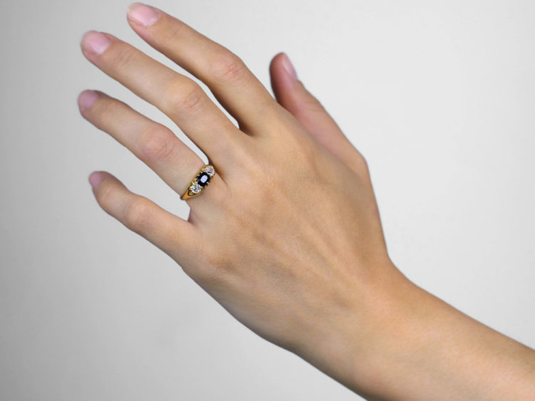Victorian 18ct Gold Sapphire & Diamond Three Stone Ring
