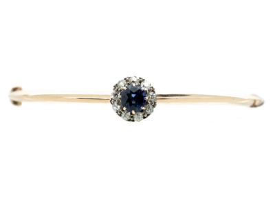 Edwardian Diamond & Sapphire Cluster 15ct Gold Bangle