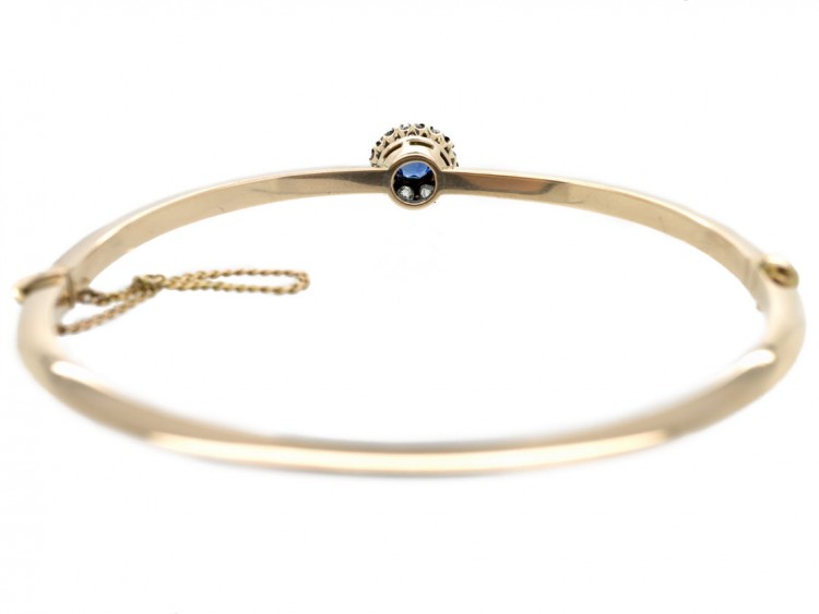 Edwardian Diamond & Sapphire Cluster 15ct Gold Bangle
