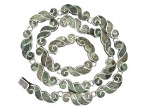 Mexican Silver & Inlaid Stone Swirl Design Necklace