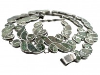 Mexican Silver & Inlaid Stone Swirl Design Necklace