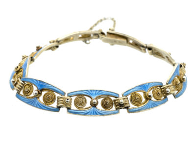 Norwegian Silver Gilt & Blue Enamel Bracelet by Marius Hammer