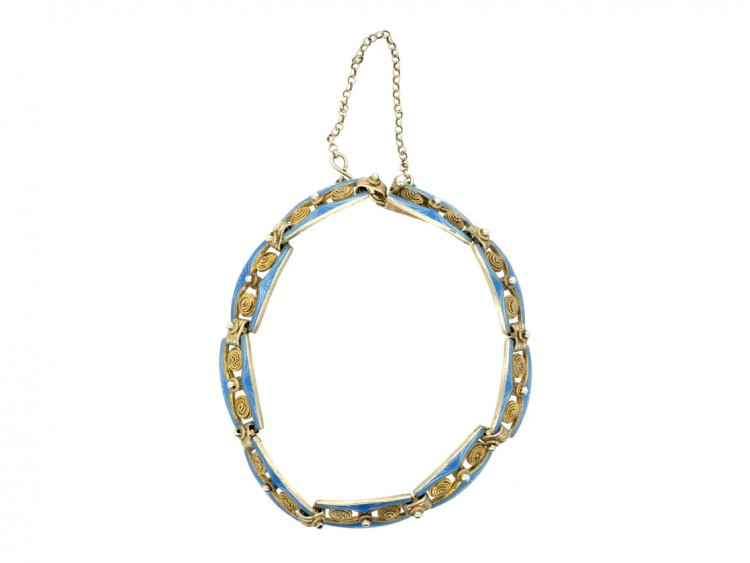 Norwegian Silver Gilt & Blue Enamel Bracelet by Marius Hammer