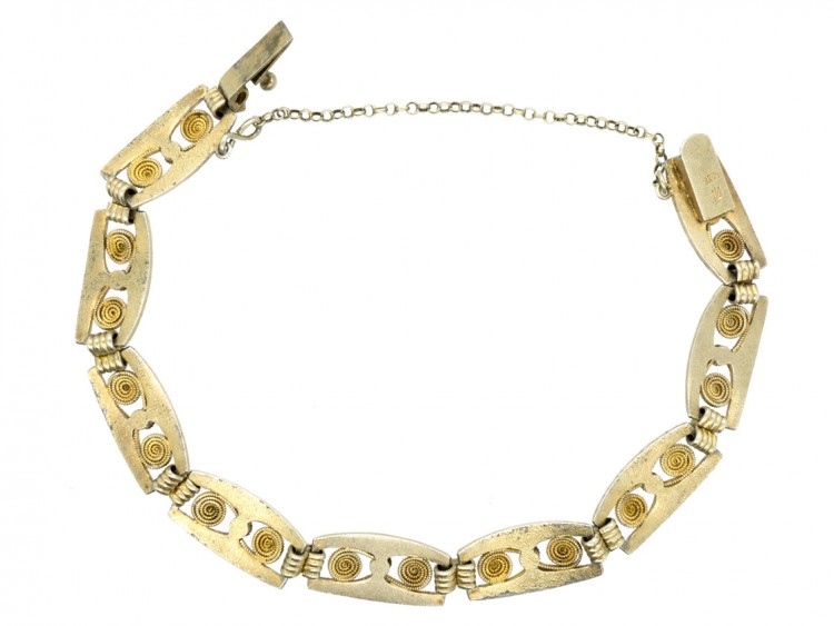 Norwegian Silver Gilt & Blue Enamel Bracelet by Marius Hammer