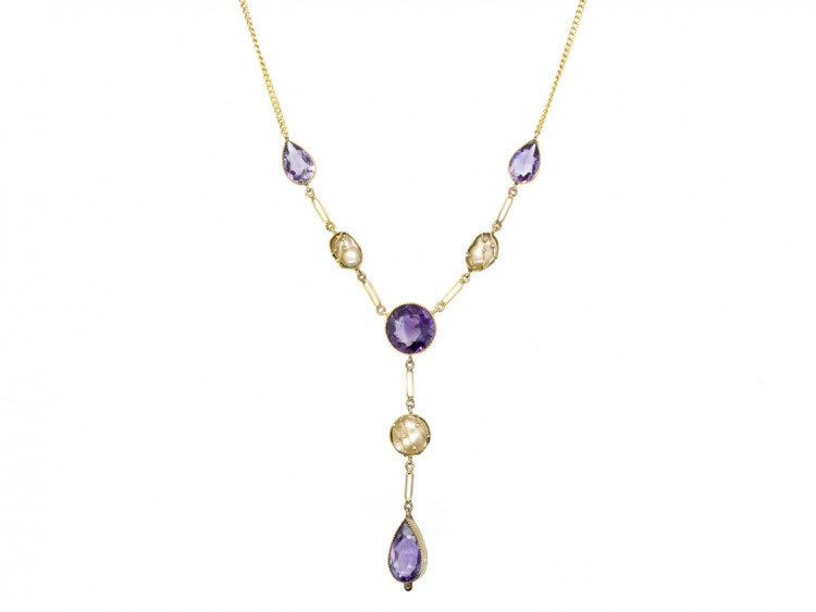 9ct Gold Amethyst & Caged Pearl Necklace