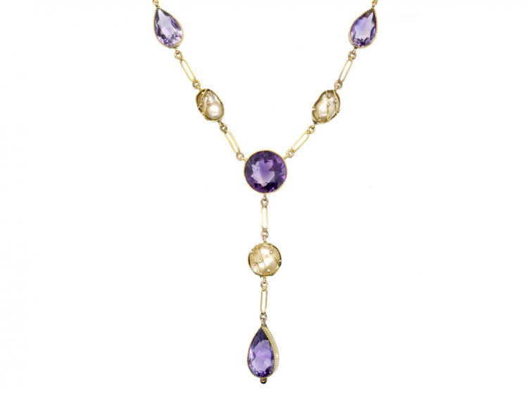 9ct Gold Amethyst & Caged Pearl Necklace