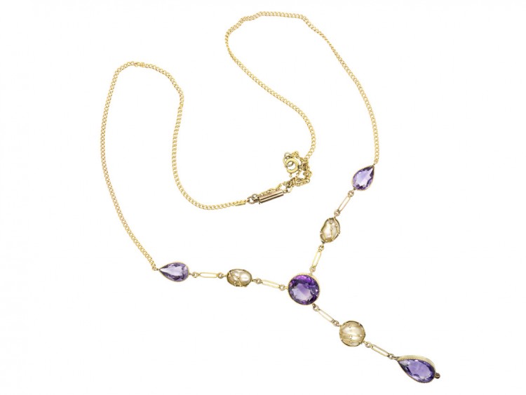 9ct Gold Amethyst & Caged Pearl Necklace
