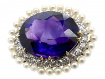 Edwardian Diamond, Amethyst & Natural Pearl Brooch