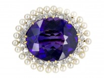 Edwardian Diamond, Amethyst & Natural Pearl Brooch