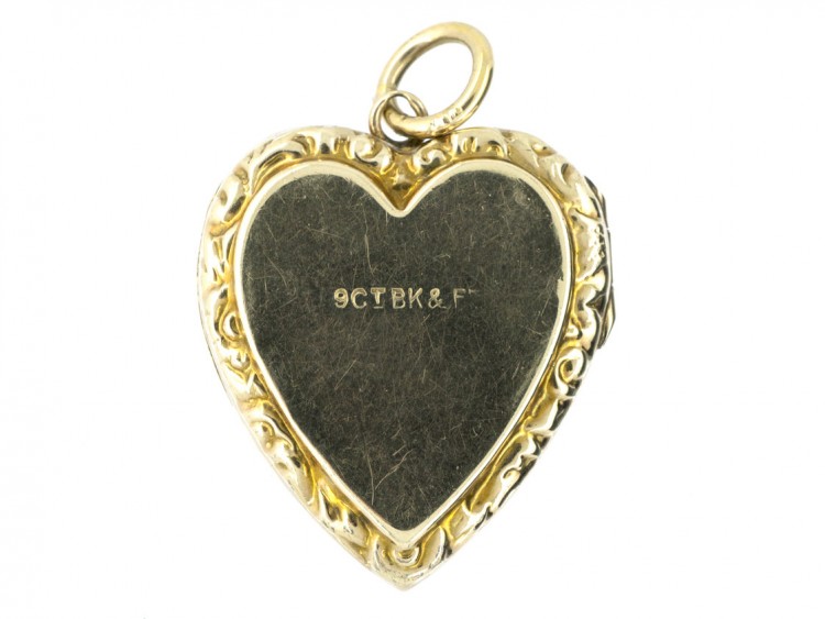 Edwardian 9ct Back & Front Heart Locket Engraved with a Swallow
