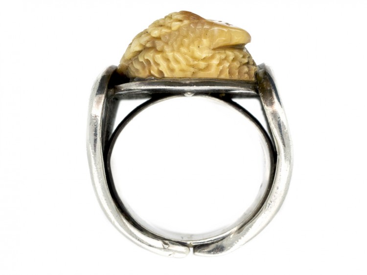 Mexican Silver & Agate Mask & Eagle Ring