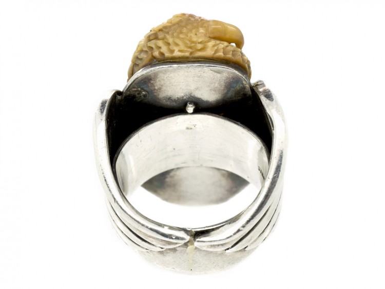 Mexican Silver & Agate Mask & Eagle Ring