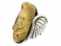 Mexican Silver & Agate Mask & Eagle Ring