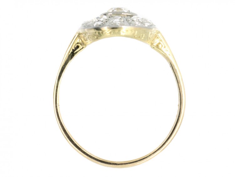 Art Deco 14ct Gold Oval Starburst Design Diamond Ring