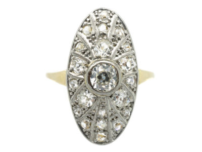 Art Deco 14ct Gold Oval Starburst Design Diamond Ring