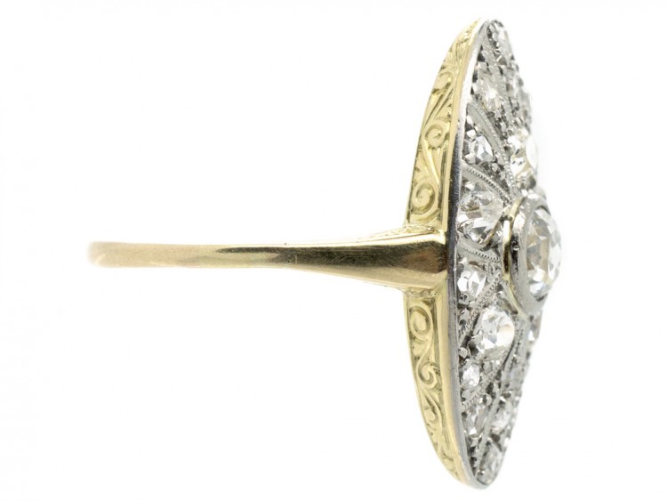 Art Deco 14ct Gold Oval Starburst Design Diamond Ring