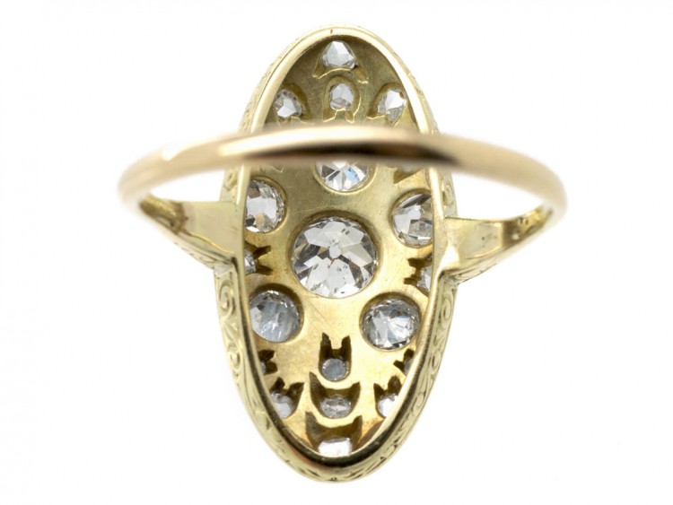 Art Deco 14ct Gold Oval Starburst Design Diamond Ring