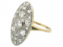 Art Deco 14ct Gold Oval Starburst Design Diamond Ring