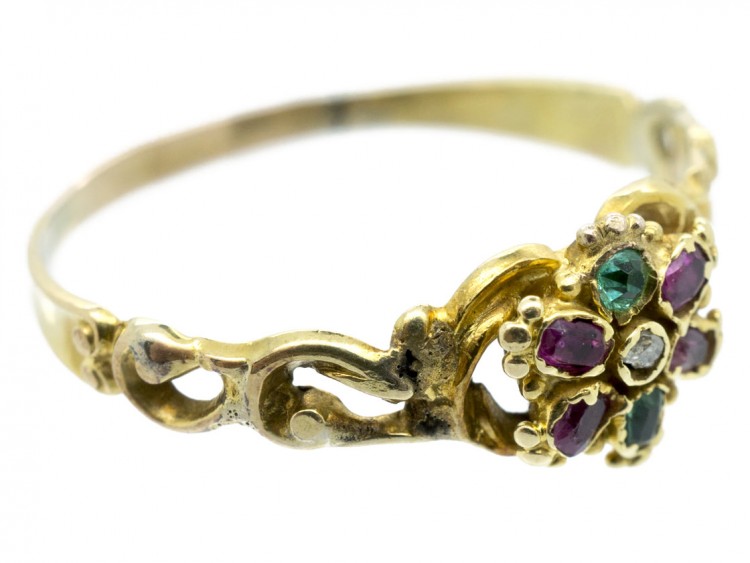 18ct Gold Late Georgian Gem Set Posy Ring