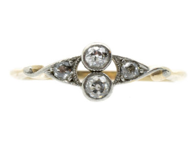 Art Deco Two Stone Diamond Ring with Diamond Twist Shoulders