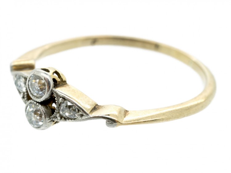 Art Deco Two Stone Diamond Ring with Diamond Twist Shoulders