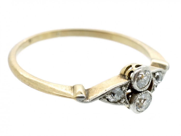 Art Deco Two Stone Diamond Ring with Diamond Twist Shoulders