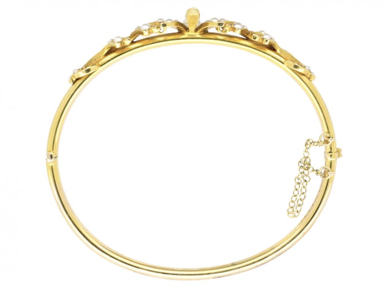 15ct Gold & Natural Split Pearl Victorian Bangle in Original Case
