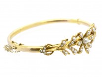 15ct Gold & Natural Split Pearl Victorian Bangle in Original Case