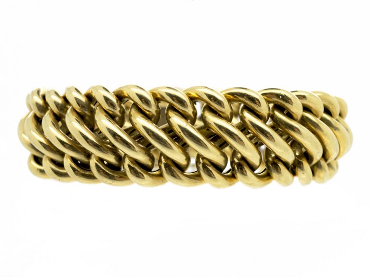 French 18ct Gold Wide Woven Curb Bracelet