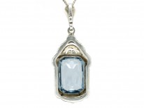 Art Deco Silver & Blue Paste Pendant on Silver Chain