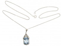 Art Deco Silver & Blue Paste Pendant on Silver Chain