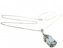 Art Deco Silver & Blue Paste Pendant on Silver Chain