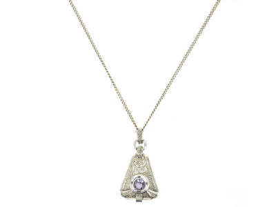 Art Deco Silver & Amethyst Pendant on Silver Chain