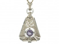 Art Deco Silver & Amethyst Pendant on Silver Chain