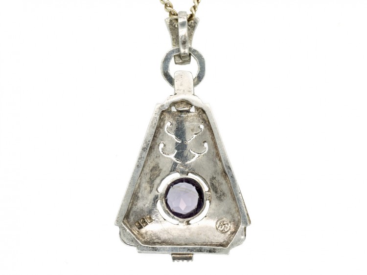 Art Deco Silver & Amethyst Pendant on Silver Chain