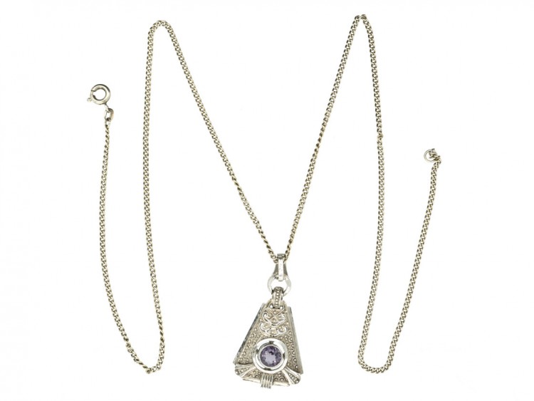 Art Deco Silver & Amethyst Pendant on Silver Chain