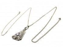 Art Deco Silver & Amethyst Pendant on Silver Chain